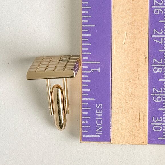 Vintage Gold Tone Cufflinks Tie Clip Set 1970s Glass Stone Wedding Formal Suit - Picture 11 of 12